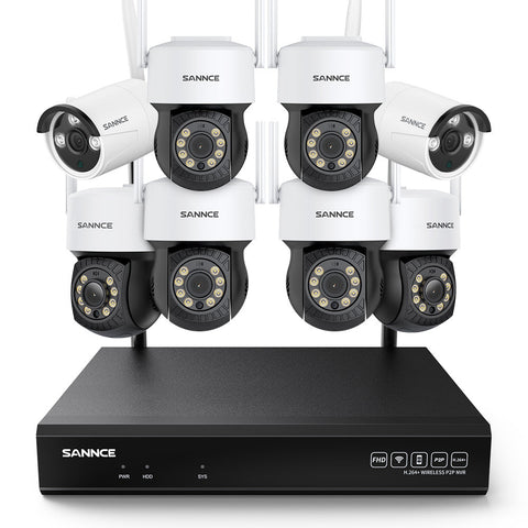 5MP 10-Channel Wireless CCTV PT & Bullet Camera System, 5MP NVR, Pan & Tilt WiFi IP Cameras, Audio Recording, AI Human Detection, Work With Alexa (6xPTZ camera, 2xBullet camera and 5MP 10CH NVR)