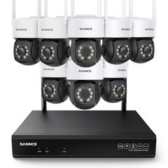 3MP 10-Channel Wireless CCTV PT Camera System, 8MP NVR, 3MP Pan & Tilt WiFi IP Cameras, Audio Recording, AI Human Detection, Work With Alexa (8xPTZ camera and 8MP 10CH NVR)