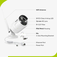 3MP 10-Channel Wireless Security Camera System, 8MP NVR, 3MP WiFi IP Cameras, Audio Recording, IP66 Waterproof, Smart AI Human Detection, Work With Alexa (4xBullet camera and 8MP 10CH NVR)