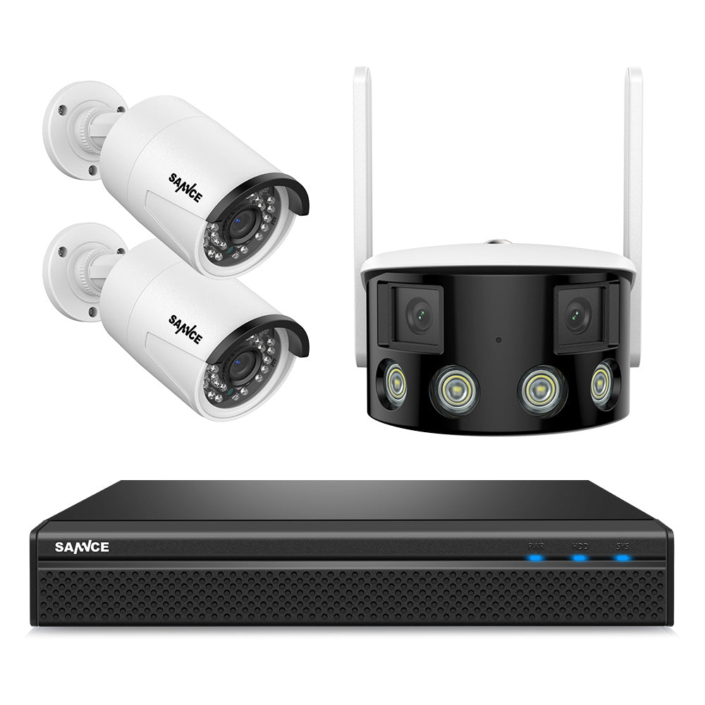 5MP 8 Channel 2 PoE Security Camera System + 1 Dual Lens Panoramic WiFi IP Camera, Color Night Vision, Two-way Audio