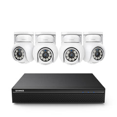 10 Channel 4K PoE Security Camera System with 4 Cameras, 8MP Outdoor Pan-Tilt IP Cameras, AI Detection, Smart Tracking, Color Night Vision, H.265+, Two-Way Audio