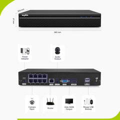 8 Channel 5MP PoE Security Camera System, 4K NVR & 2pcs 5MP Outdoor PoE IP Cameras, ONVIF Supported, H.265+, Audio Recording, Smart Motion Detection