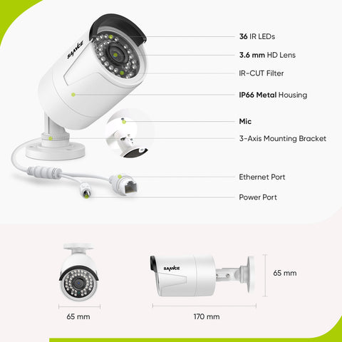 8 Channel 5MP PoE Security Camera System, 4K NVR & 6pcs 5MP Outdoor PoE IP Cameras, ONVIF Supported, H.265+, Audio Recording, Smart Motion Detection