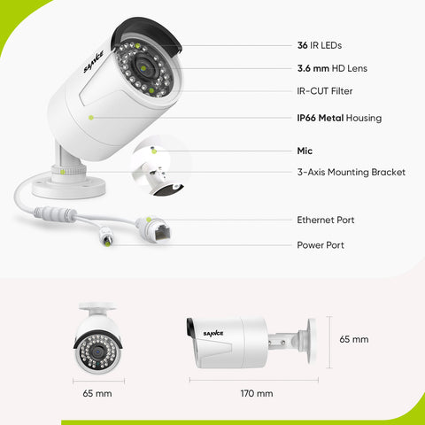 8 Channel 5MP PoE Security Camera System, 4K NVR & 8pcs 5MP Outdoor PoE IP Cameras, ONVIF Supported, H.265+, Audio Recording, Smart Motion Detection