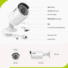 8 Channel 5MP PoE Security Camera System, 4K NVR & 2pcs 5MP Outdoor PoE IP Cameras, ONVIF Supported, H.265+, Audio Recording, Smart Motion Detection